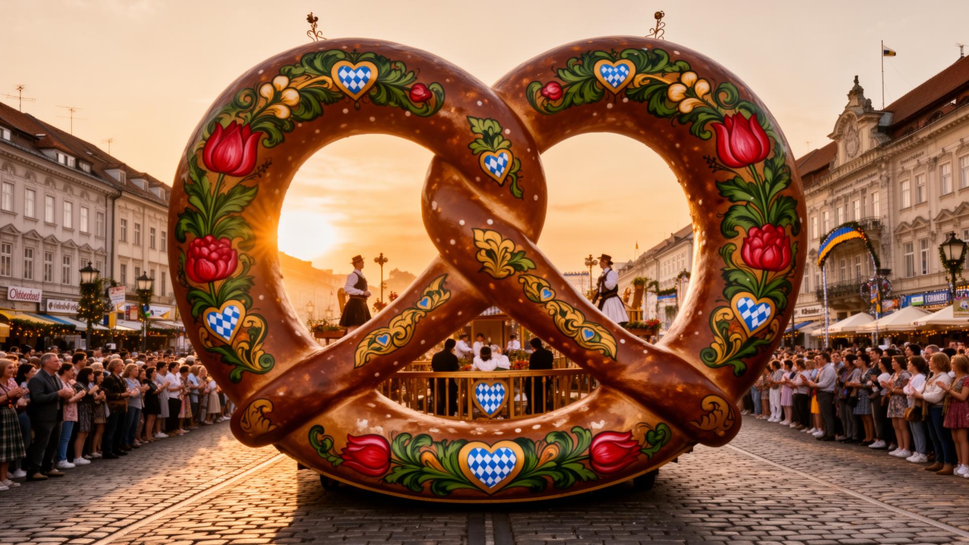 Carro alegórico Bretzelwagen em formato de bretzel gigante